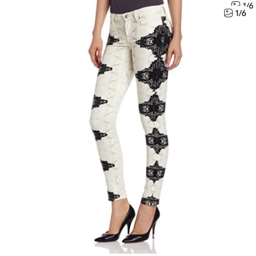 7 For All Mankind Black and Cream Straight Leg Jeans